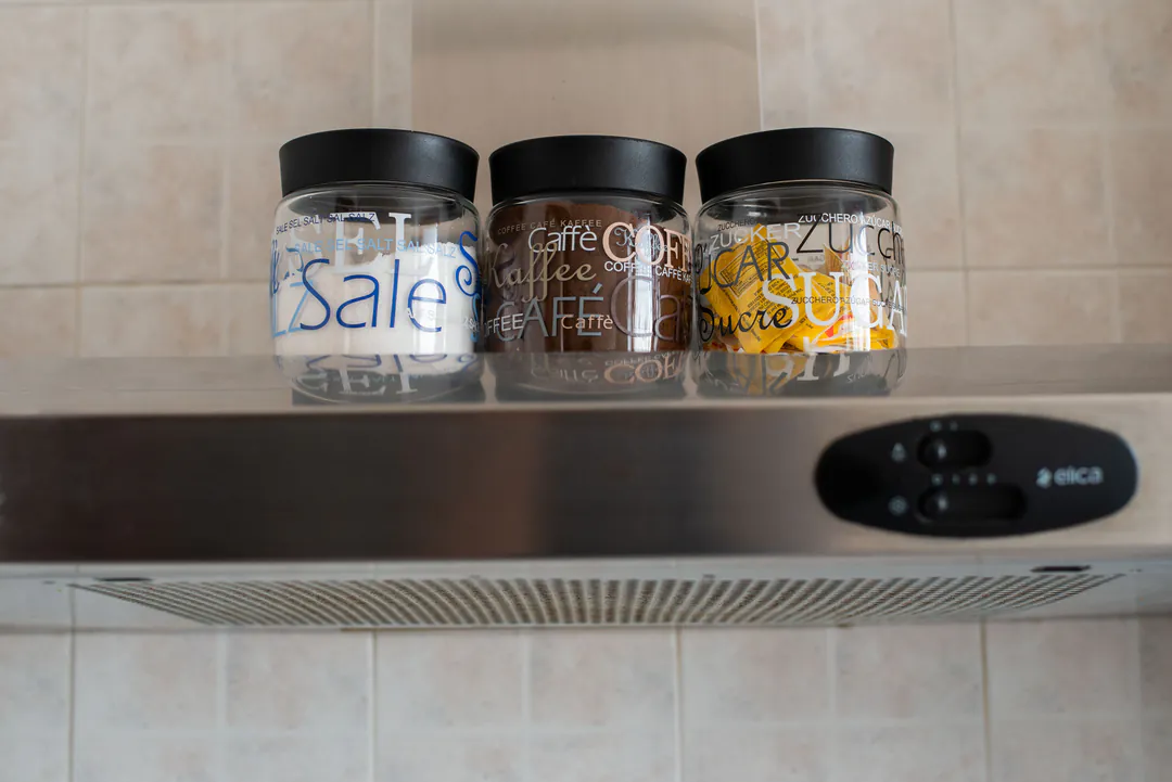 Jars of salt, coffee and sugar