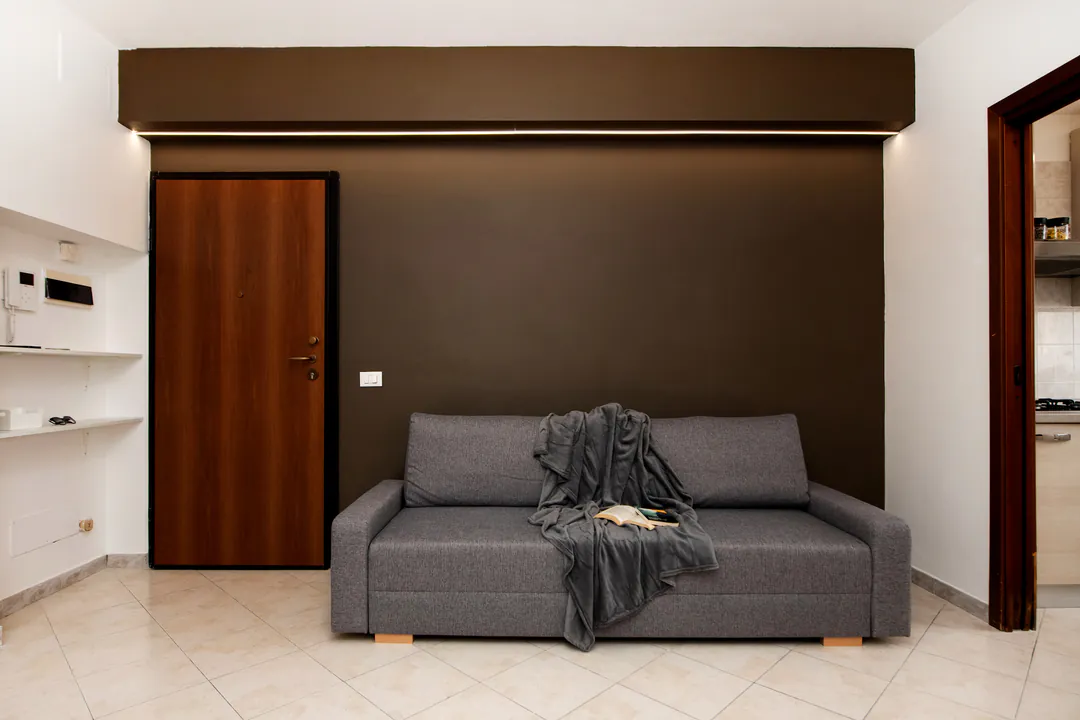 The grey sofa in the living room